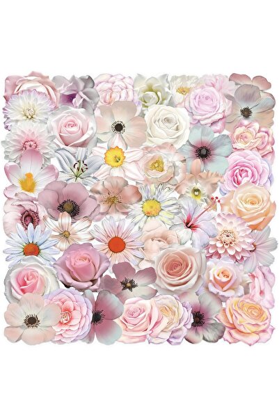 Arabest 50-Piece Pink Flower Stickers,Transparent Aesthetic Decals for Scrapb...