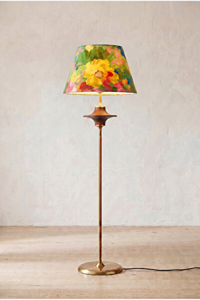 Vinner Zenith Spindle Ceviz Ahşap Lambader | Modern Mid-Century Violet Kumaş ...