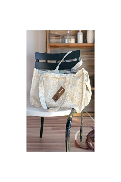Mayosim Natural Shopper Çanta İşlemeli Desen