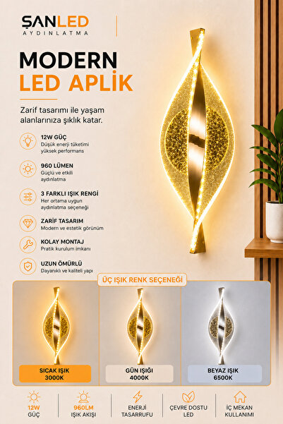 ŞANLED Decorative 12W Indoor Bronze Case 3-Color Light Modern Wall Sconce Ele...