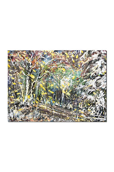 artnova Ръчно рисувана 3D картина, Стилизирано начало на зимата, 70x50см акри...
