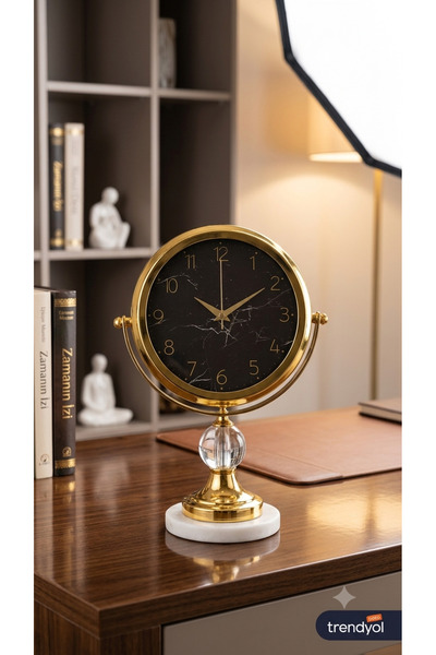 voliX Dizayn Premium Gold Dekoratif Masa Saati | Kristal Detaylı Metal Gövde ...