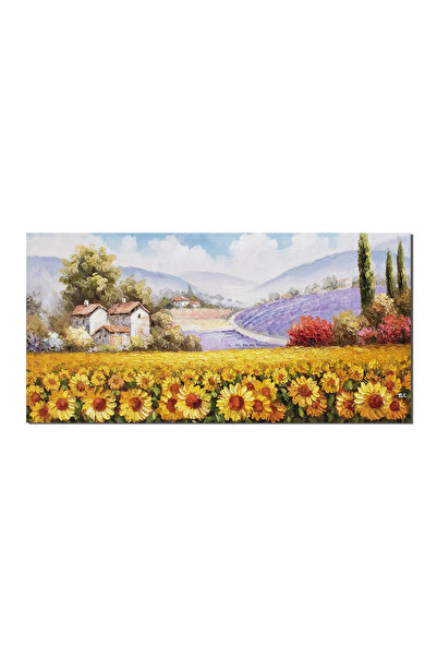artnova Tablou living peisaj cu floarea soarelui si lavanda pictat manual, Co...