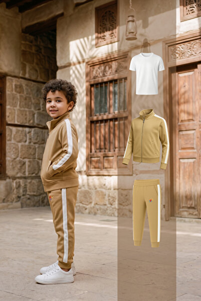 ihtizaz Boys Three-Piece Durable & Comfortable School Sports Uniform Set | Beige