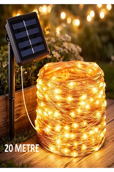 Güneş Enerjili 20 Metre Peri Led Işık 200 Led 8 Mod Dış Mekan Ağaç Balkon Solar Bahçe Aydınlatma