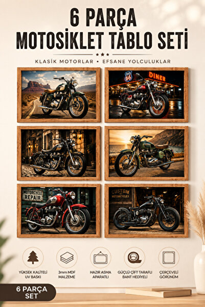 UNT Set de picturi murale din MDF cu 6 piese Motociclete Vintage – Colecția C...