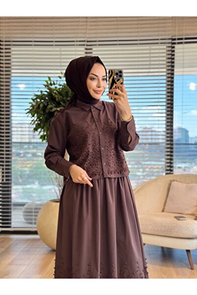ALANURMODA 3370 Ivy Embroidered Skirt Suit Brown