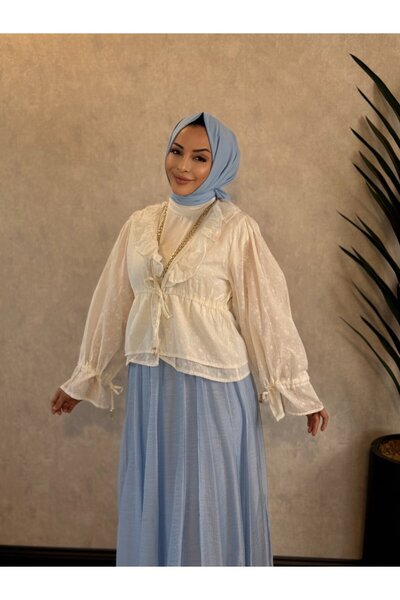 ALANURMODA 3368 كيمونو مطرز بتفاصيل فولان إكرو