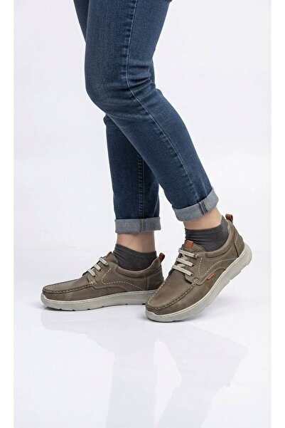 Slope Beige Men's Lace-Up Casual Shoes Inner and Outer Genuine Leather Orthop...