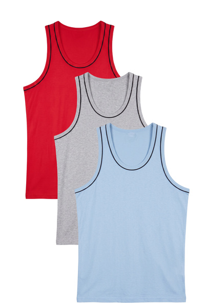 nacar çarşı Men's 3-Piece Red Gray Baby Blue Ribbed Cotton Combed Cotton Stra...