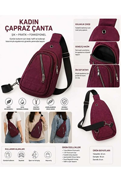 VitaMood Yaşam Women's Cross Shoulder Bag Waterproof Daily Chest Bag with Adj...