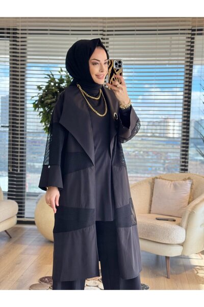 armine giyim 26YT669 طقم مكون من قطعتين بغطاء شبكي علوي باللون الأسود