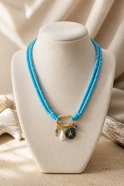 LYKOS Luxurious Coast Style Blue Woven Rope Necklace - Featuring Natural Baro...