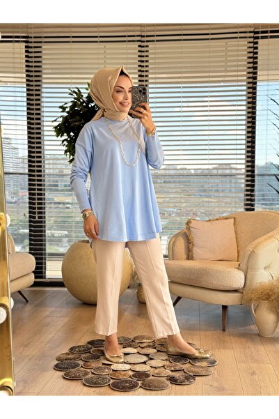 ALANURMODA 25004 Skirt Oval Zero Neck Knitwear Tunic Blue
