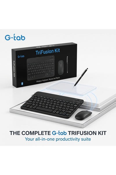 g-tab طقم TriFusion لوحة مفاتيح لاسلكية وماوس وقلم لمس بلوتوث | Medina Shop