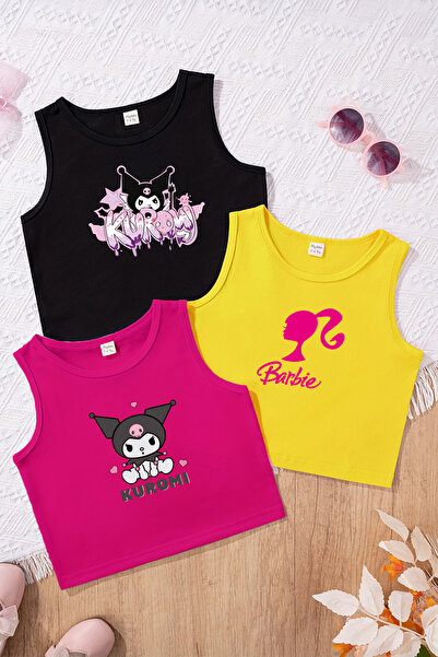 MYADA Tarz Baskılı Kız Çocuk 3'lü Crop Set 23408 22186 23447
