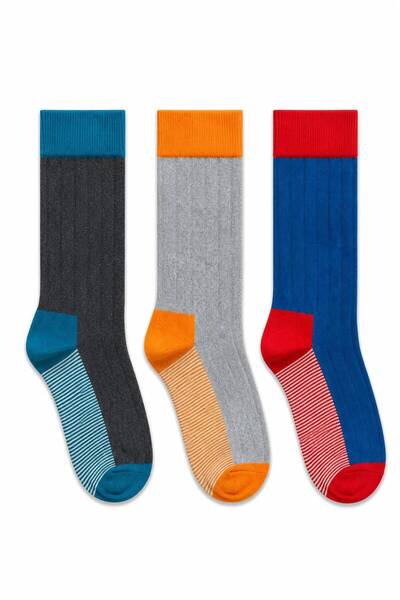 Jartoe Striped Retro Socks Cotton Men's 3-Piece Socket Socks Colorful Casual ...