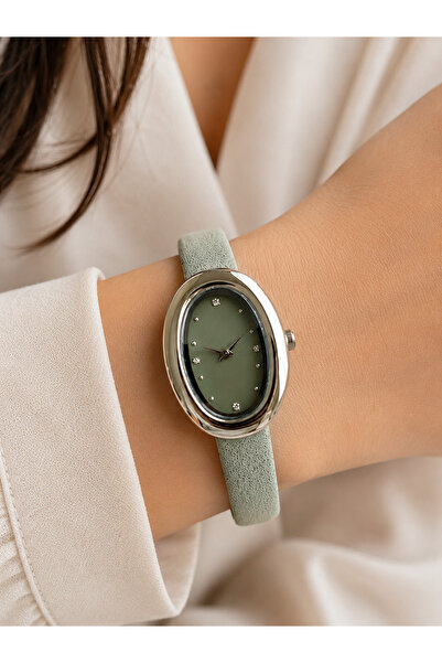 Weluxa Women's Wristwatch Pastel Green Color Nubuck Leather Strap Casual and ...