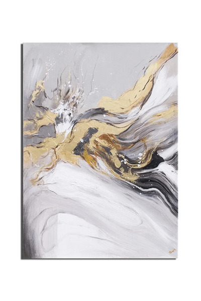 artnova Tablou abstract cu auriu pictat manual, Fantezie, 70x50cm ulei pe pan...