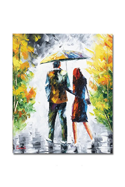 artnova Ръчно рисувана картина на влюбени в парка, Две души под чадър, 60x50с...