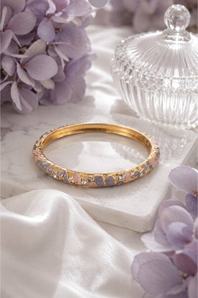 Sylvera Shop Leaf Wrapped Stone Powder Enamel Thin Bracelet (Gold Color)