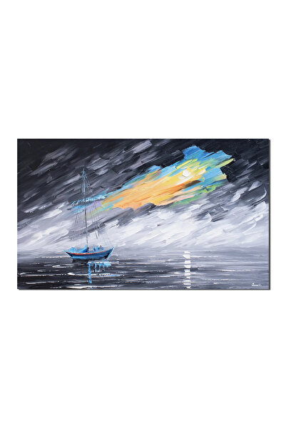 artnova Модерна ръчно рисувана картина, Ветроходна лодка, 100x60см, маслена н...