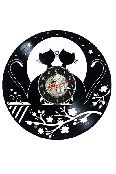 CEAS Ceas de perete decorativ din disc de vinil, Model Pisici îndrăgostite su...