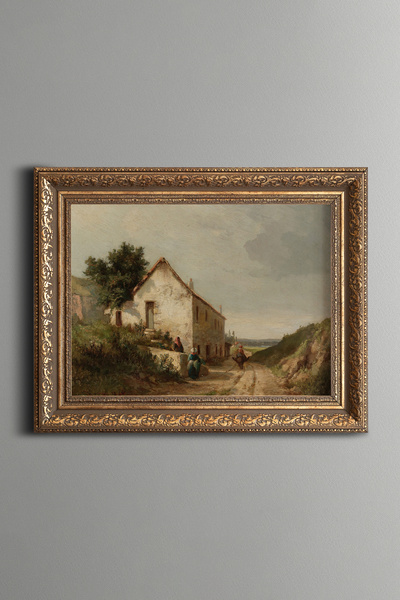 epiqart Rural House and Road Scenery - Vintage Patterned Painting - Thick Model