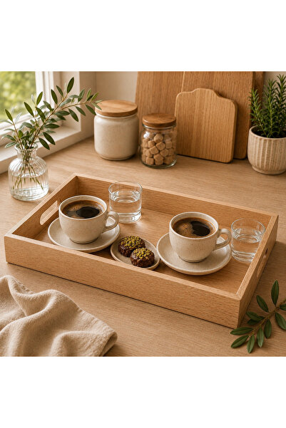 Ahşap Sunum Tepsisi 30x20 cm | Çay, Kahve, Kahvaltı ve Servis Tepsisi