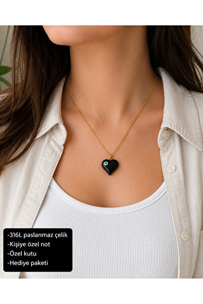 HER ŞEY NOTA www.herseynota.com 316L Stainless Steel Black Heart Evil Eye Bea...