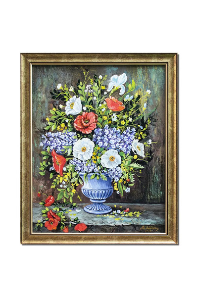 artnova Hand-painted Flemish style flower painting, Poppies and daisies, 55x4...