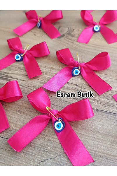 Esram Butik فيونكة من الساتان الفوشيا مزينة بخرز العين الشريرة، للهدايا، الزف...
