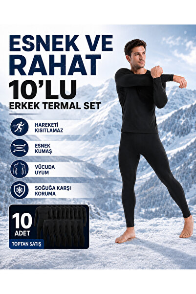 don-x | Erkek Siyah Kışlık Termal Pamuklu Takım Çoklu Set (10 ADET)