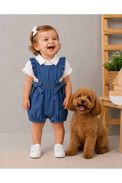 P&H BABYWEAR Baby Girl Denim Salopet Shirt Summer 2-Piece Set