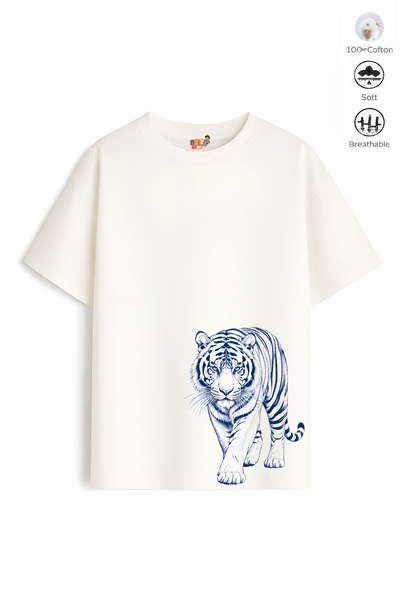 Belya Kids Wear Boy's Oversize Fit Belya Kids Tiger Design B30 Cotton T-Shirt