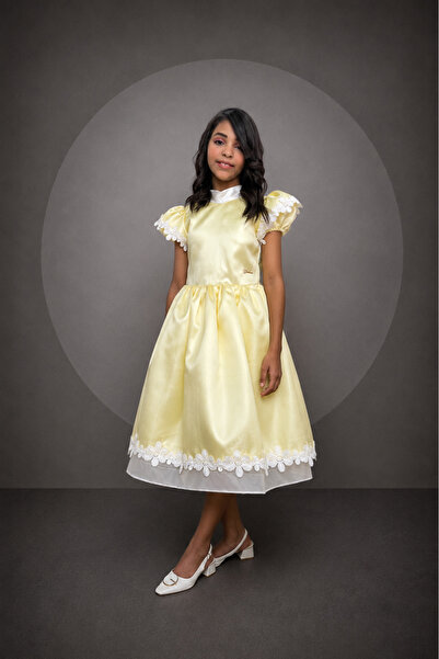 JO FASHION Light Yellow Satin Flower Girl Dress-18 Years