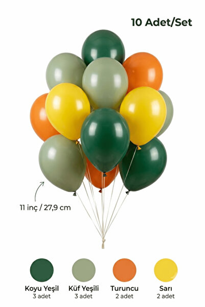 Mielibon Dinozor Temalı Koyu Yeşil Küf Yeşili Çocuk Doğum Günü Balon Seti 10 ...