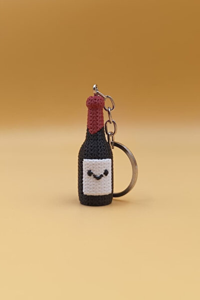 Rodopiva Cute Smiling Face Wine Bottle Keychain with Knitted Pattern (Plastic...