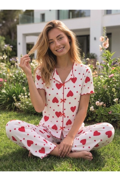 Eyfuze Women's Printed Bow Detailed Report Style Camisole Short Sleeve Pajama...