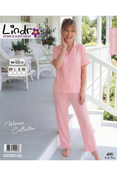 Beruflic Lindros BR-02216 بدلة بيجامة نسائية بأكمام قصيرة وأزرار ملفوفة