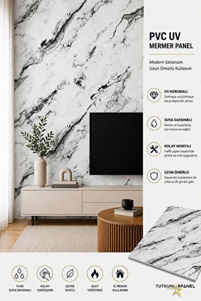 TUTKUNLAR PANEL Pvc Duvar Paneli Uv Mermer Desen Dekoratif Duvar Kaplama Suya...