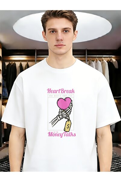 135 تي شيرت رجالي قطني مريح بتصميم يدوي على شكل هيكل عظمي بطبعة "Heartbreak L...