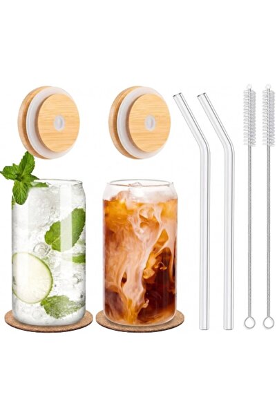 İdeas4comfort Set 2 pahare de sticlă cu capac de bambus, Ideas4Comfort ® cu p...