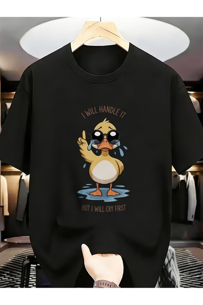 STITCHLY تي شيرت بطبعة "Handle It but I Will Cry First" مع بطة تبكي بنظارات، ...