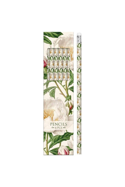Skona Ting Creioane decorative Bujor Alb, cu radiera, design floral, Alb, 6 buc