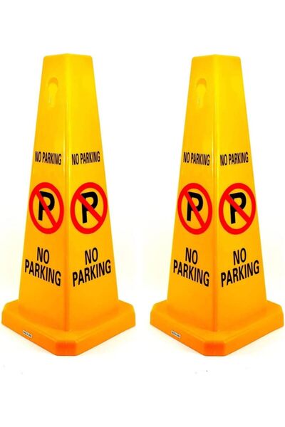 festive No Parking Cone | Yellow No Parking Sign with 4 Sides View | Easily N...