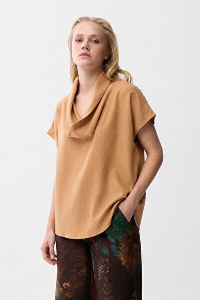 Love My Body Camel Keten Degaje Bluz