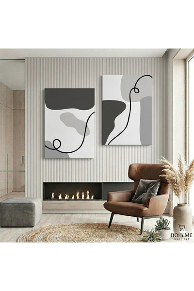 Harika bir ev MODERN ABSTRACT DESENLİ TABLO | GREY | 2Lİ DİKEY ÇERÇEVESİZ KAN...