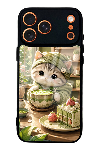 Spoyi iPhone 17 Pro Matcha Kitty Café Tasarımlı Glossy Telefon Kılıfı
