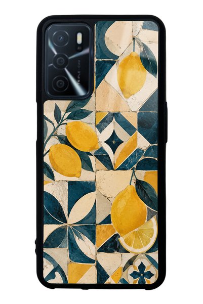 Spoyi Oppo A16 Glossy Phone Case with Mediterranean Lemon Mosaic Design